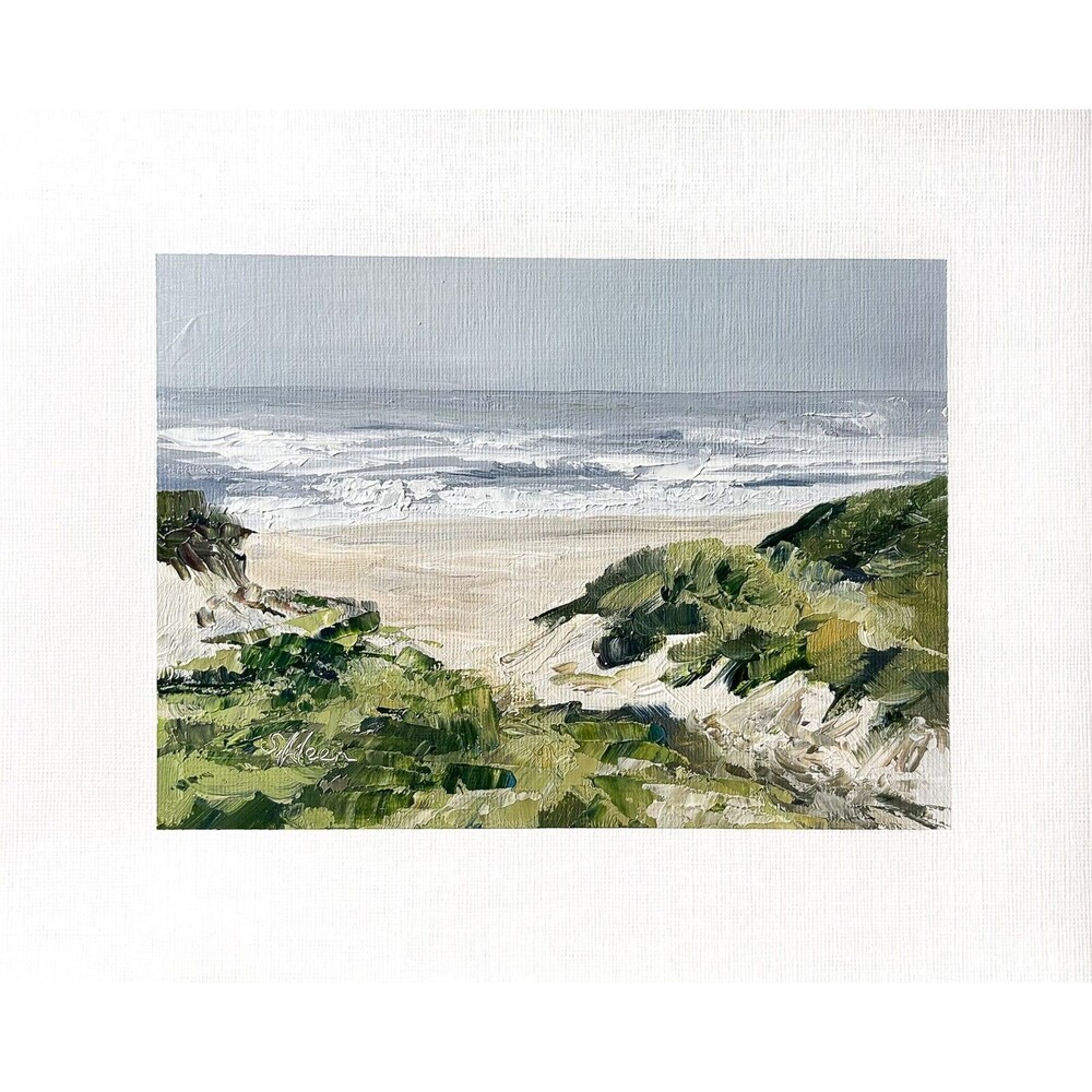 8x10 Original Oil Landscape Painting Seascape Sandy Beach Path Ocean Art Signed